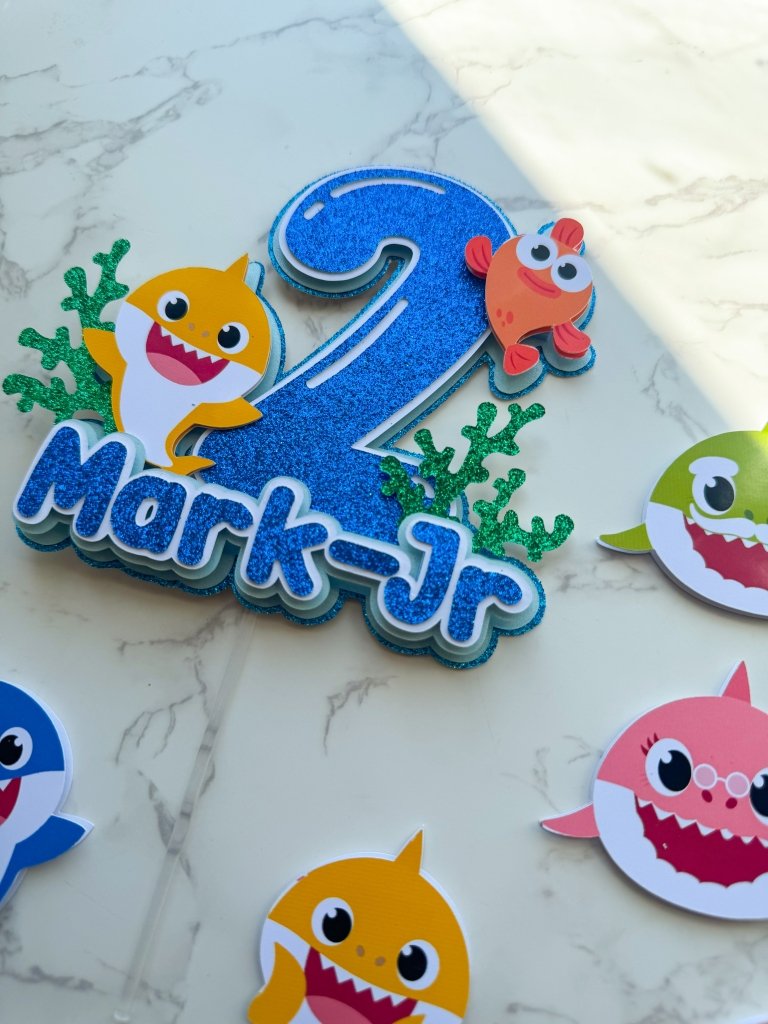 Personalised Baby Shark Birthday Cake Topper Set - Demi's Krafts
