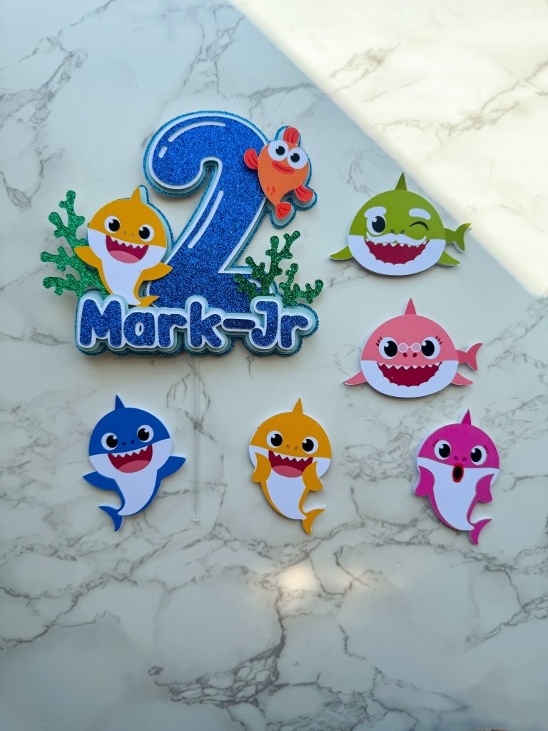 Personalised Baby Shark Birthday Cake Topper Set - Demi's Krafts