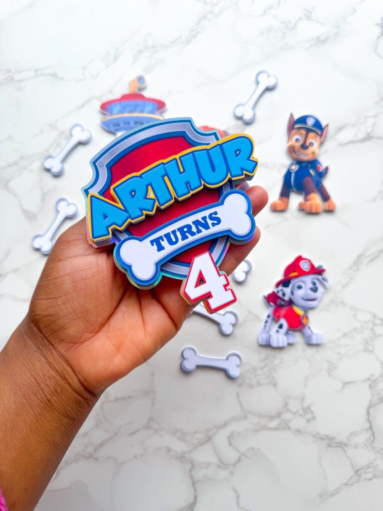 Personalised Paw Patrol Cake Topper Set : Custom pup badge - Demi's Krafts