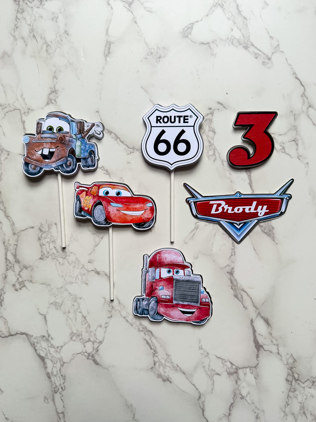 Personalised Cars Birthday Cake Topper Set  - Cake Charm Set