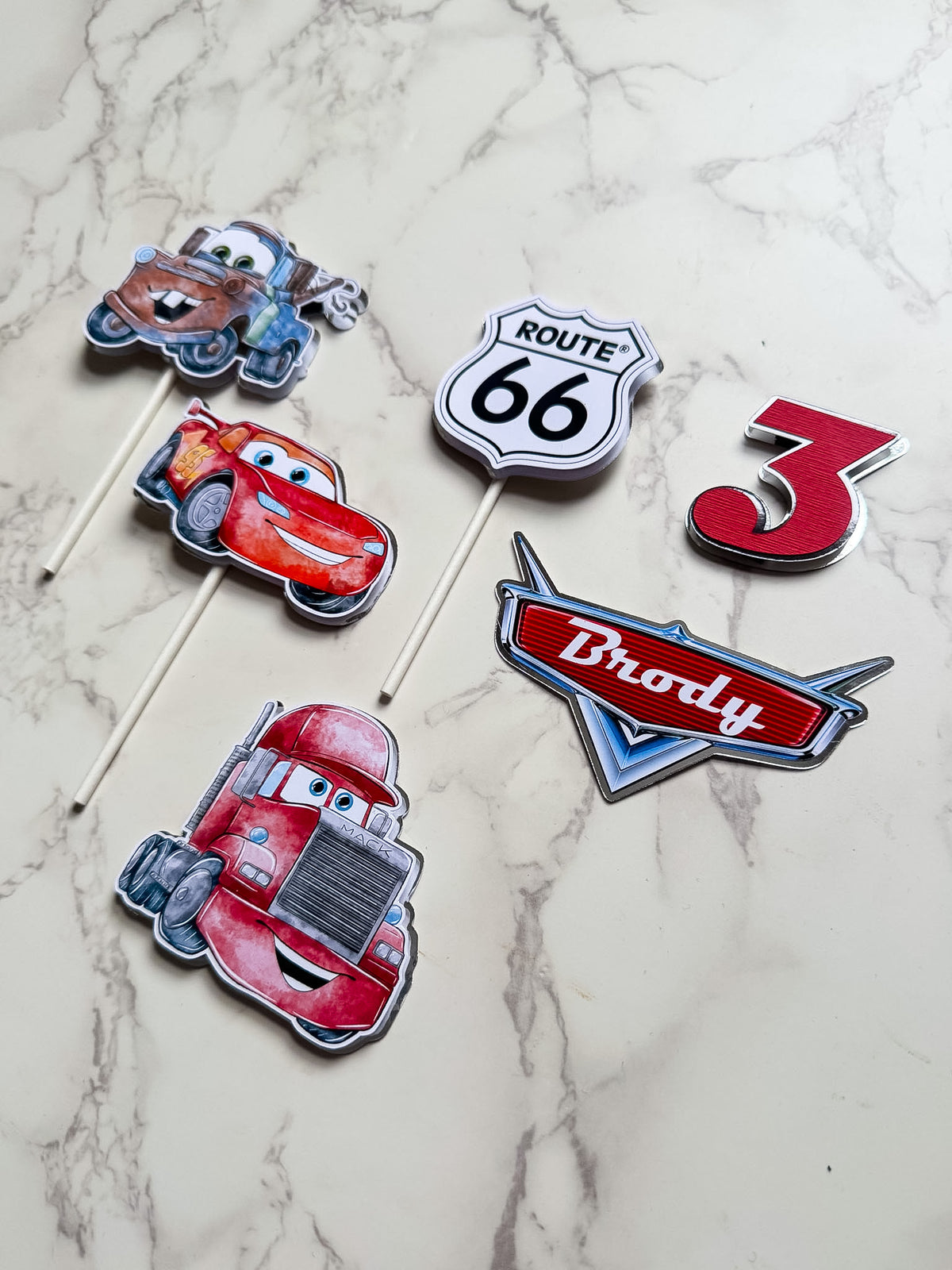 Personalised Cars Birthday Cake Topper Set  - Cake Charm Set
