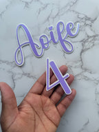 2 layer name and age cake toppers: name and age glitter charms