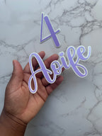 2 layer name and age cake toppers: name and age glitter charms