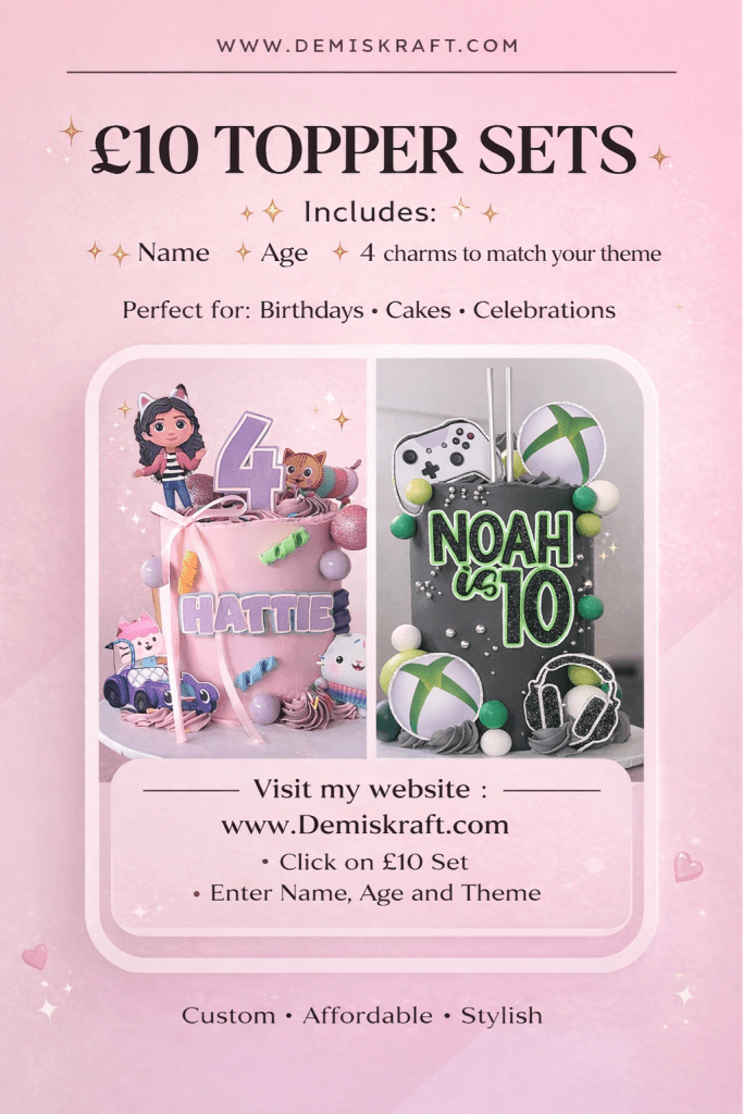 £10 Cake Topper Charm Set - Demi's Krafts