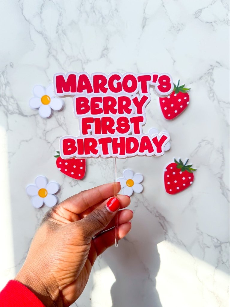 Personalised Berry First Strawberry Birthday Cake Topper Set - £10 set (Copy) - Demi's Krafts
