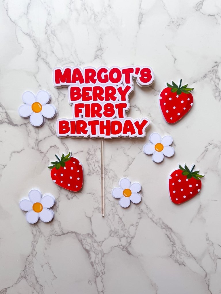 Personalised Berry First Strawberry Birthday Cake Topper Set - £10 set (Copy) - Demi's Krafts