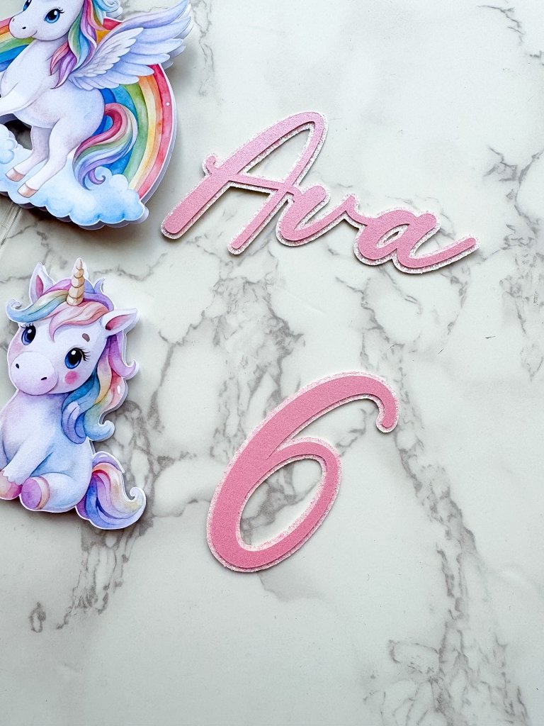 Personalised Rainbow Unicorn Birthday Cake Topper Set - Demi's Krafts