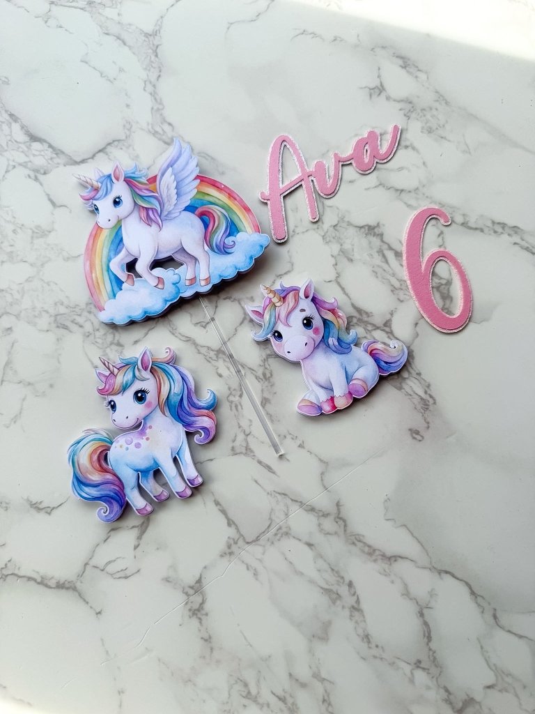 Personalised Rainbow Unicorn Birthday Cake Topper Set - Demi's Krafts