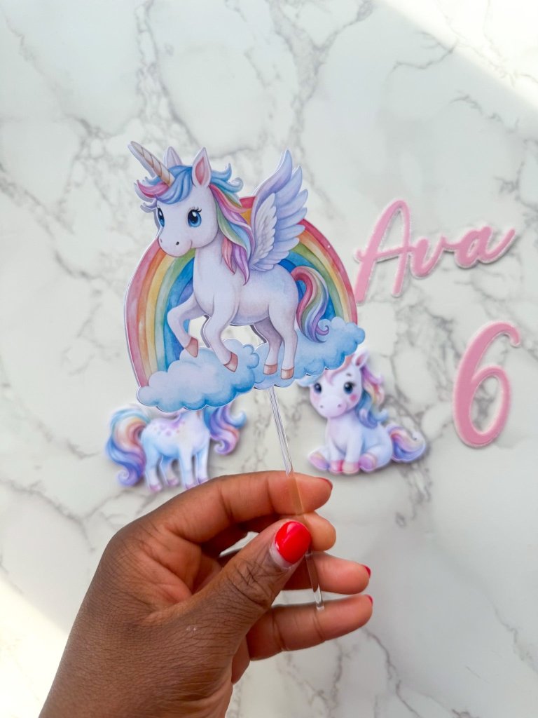 Personalised Rainbow Unicorn Birthday Cake Topper Set - Demi's Krafts