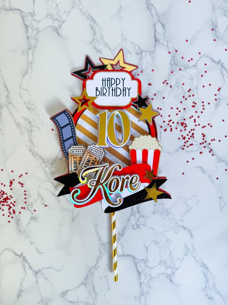 Personalized Movie Night Birthday Cake Topper: Cinema Theme - Demi's Krafts