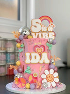 9 is a vibe Birthday Cake Topper Set: Groovy Glitter Daisies, Disco Ball - Demi's Krafts