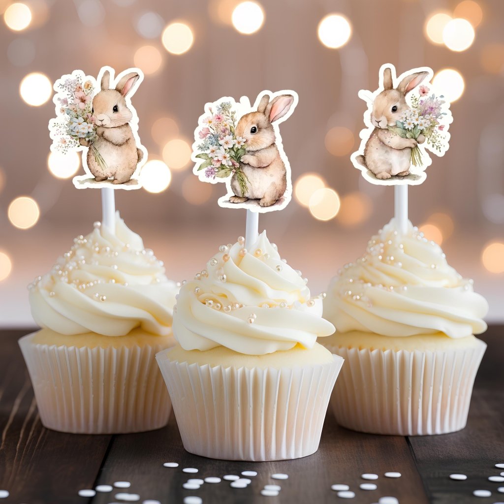 Bunny Rabbit Birthday Cake Topper and Cupcake Toppers: Somebunny Birthday - Demi's Krafts