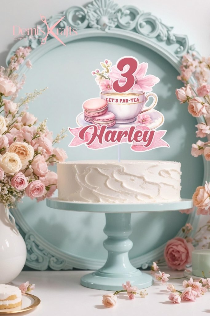 Tea for Two Birthday Cake Topper: Personalized Tea Party Decor - Demi's Krafts