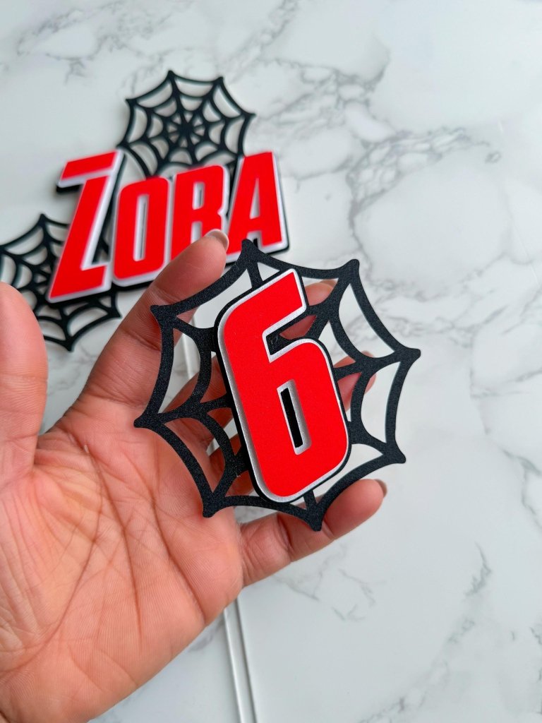 Spider web themed name and age cake topper set : Superhero cake toppers - Demi's Krafts