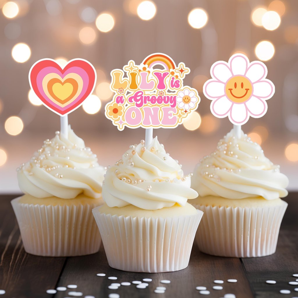 Personalised Groovy One Birthday Cake Topper: Pink & Orange - Demi's Krafts