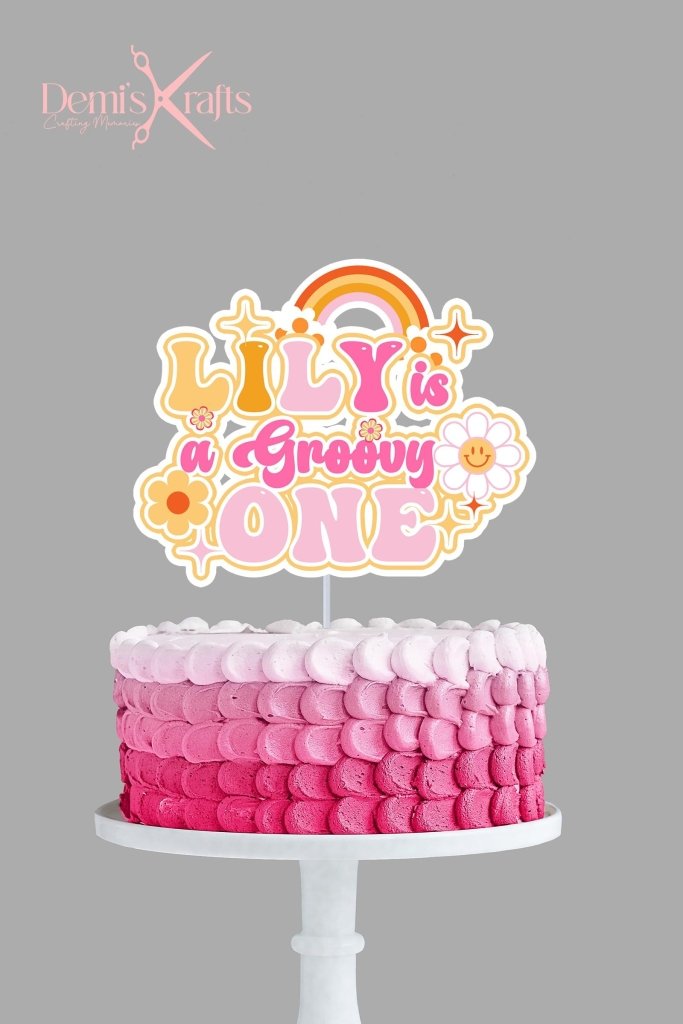 Personalised Groovy One Birthday Cake Topper: Pink & Orange - Demi's Krafts