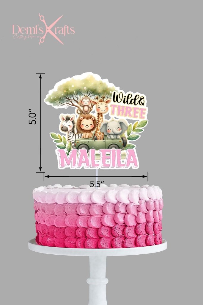 Wild and Three safari birthday cake topper and cupcake toppers - Demi's Krafts