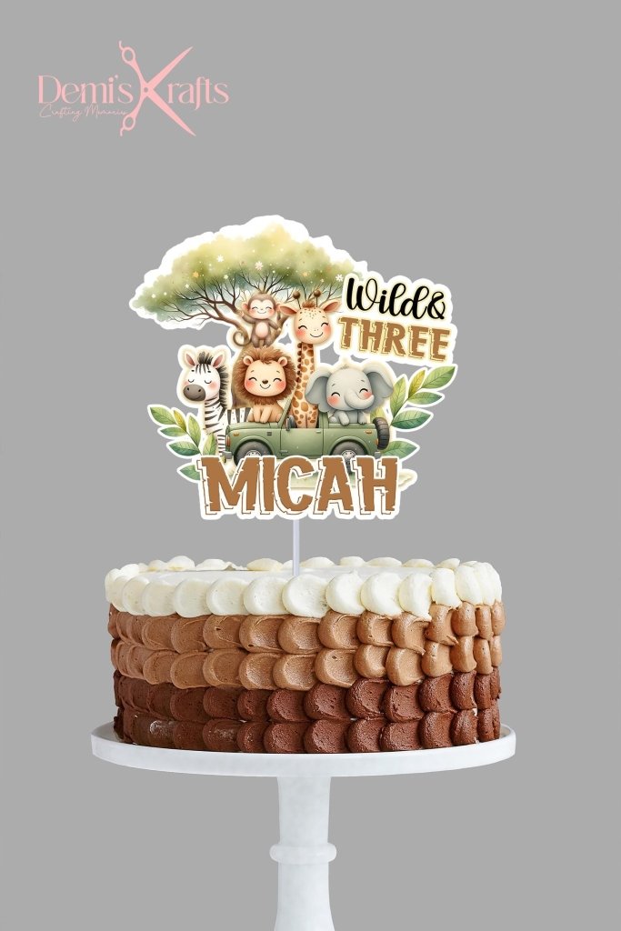 Wild and Three safari birthday cake topper and cupcake toppers - Demi's Krafts