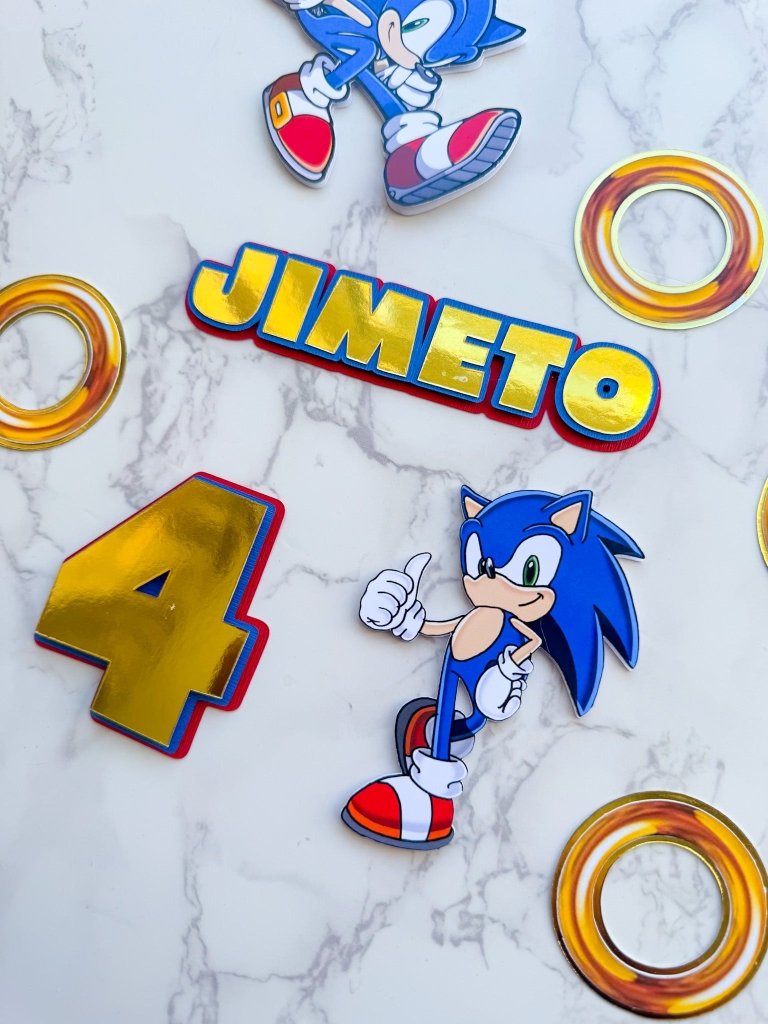Personalised Sonic Birthday Cake Topper Set - 3D cake toppers - Demi's Krafts