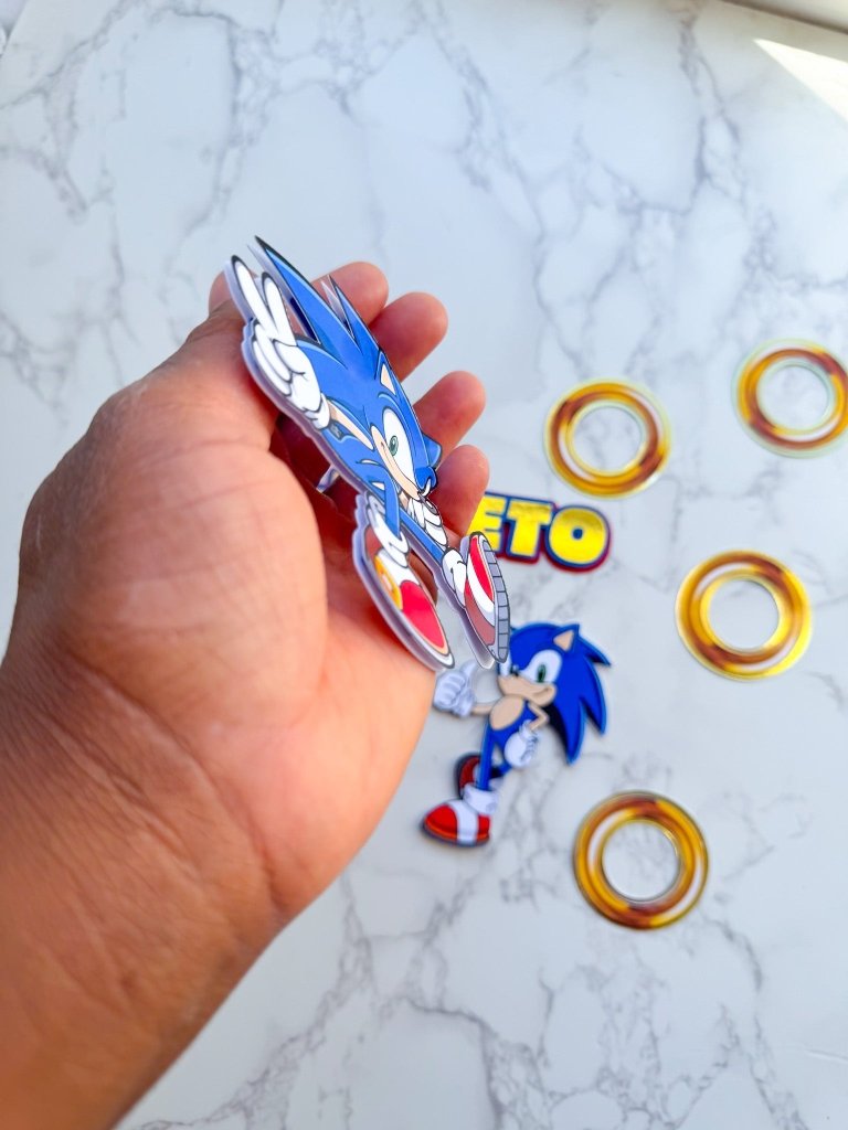 Personalised Sonic Birthday Cake Topper Set - 3D cake toppers - Demi's Krafts