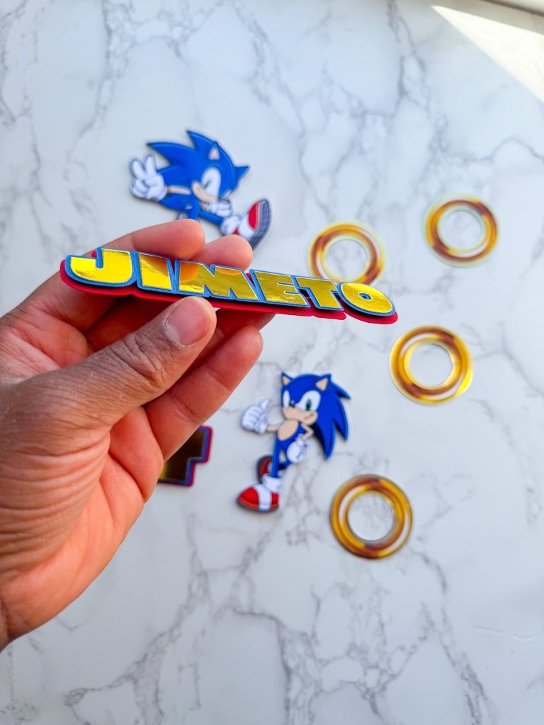 Personalised Sonic Birthday Cake Topper Set - 3D cake toppers - Demi's Krafts