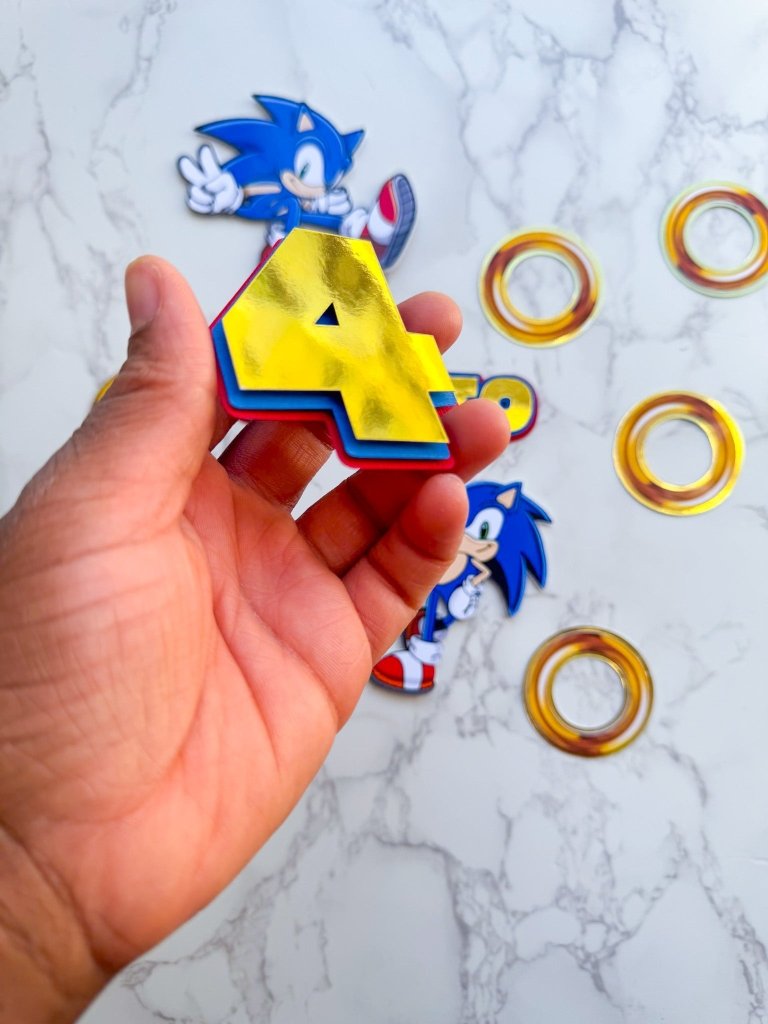 Personalised Sonic Birthday Cake Topper Set - 3D cake toppers - Demi's Krafts