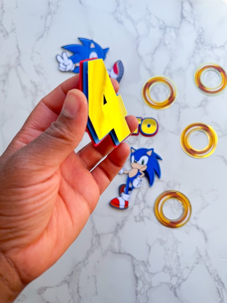 Personalised Sonic Birthday Cake Topper Set - 3D cake toppers - Demi's Krafts